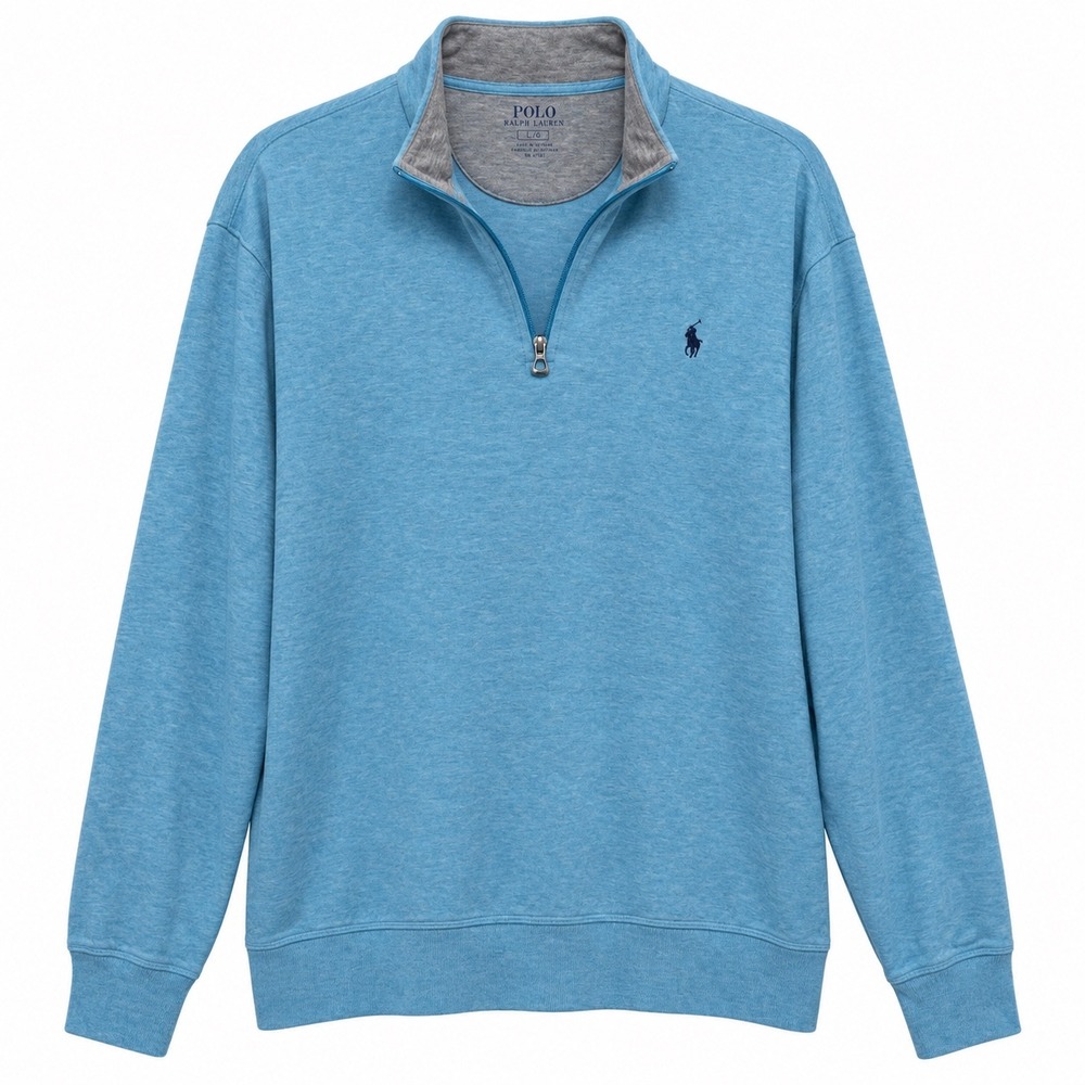 Polo Ralph Lauren Mens Large Blue Heather Quarter Zip Pullover Sweatshirt
